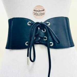Black faux leather lace up corset belt